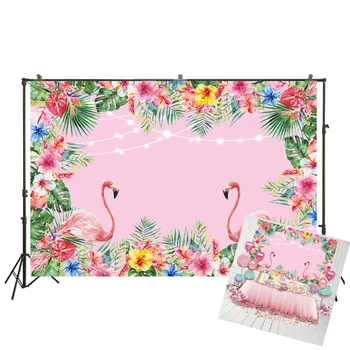

Photo Backdrop Flower with Flamingo Birthday Party Background Baby Shower Tropical Style Studio Props W-1902