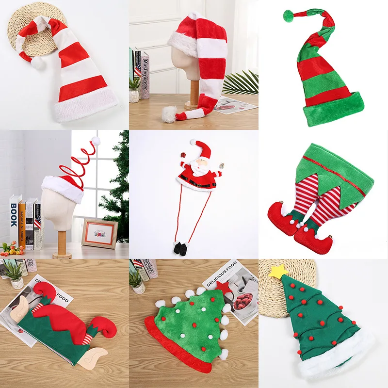 Christmas Hat Plush Elf Santa Hat Ornament Christmas cap Elf hats New Year Xmas Party Funny Theme Props Decoration