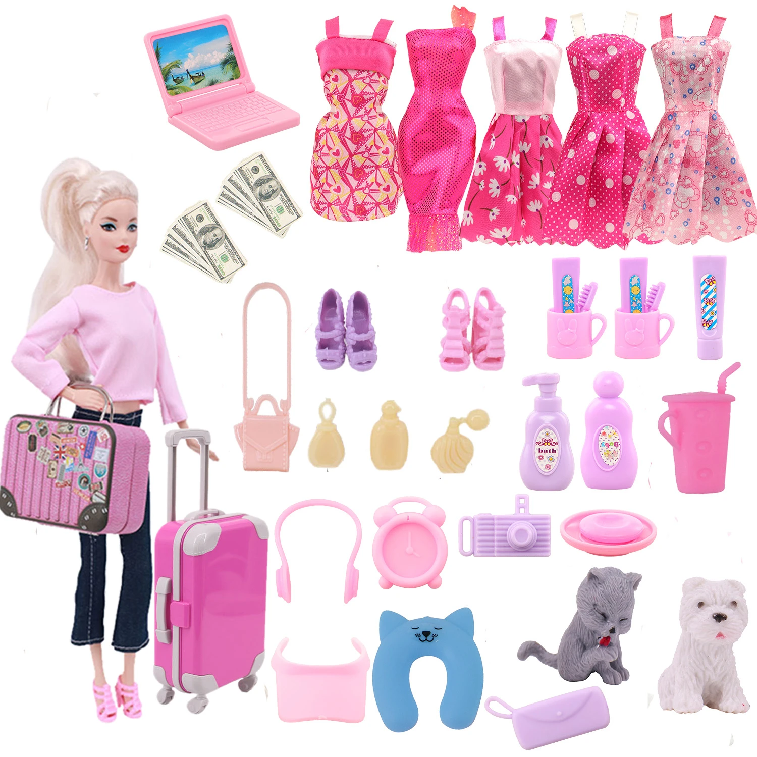 35 Pieces Barbies Doll Clothes Shoes Travel Life Accessories Suitable