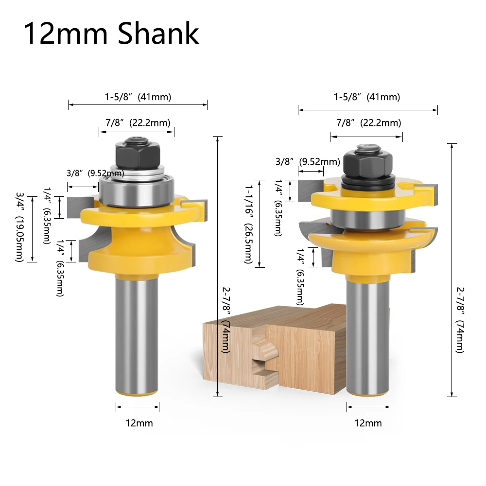 Lavie 3 stücke 12mm 1/2 "schaft rund über schiene & stile cove panel raiser router bit set tenon cutter fräser fräser für holz mc03125 – Detail 6