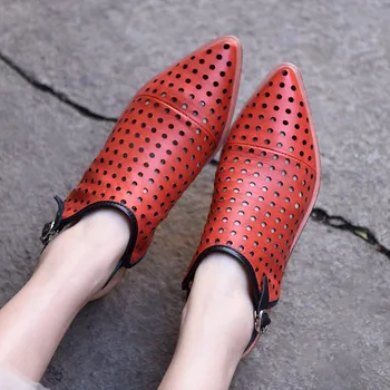 

Artmu Original Fashion Closed-toe Women Sandals Shoes Genuine Leather Summer Hollow out Pointed Toe Shoes Buckle New Style