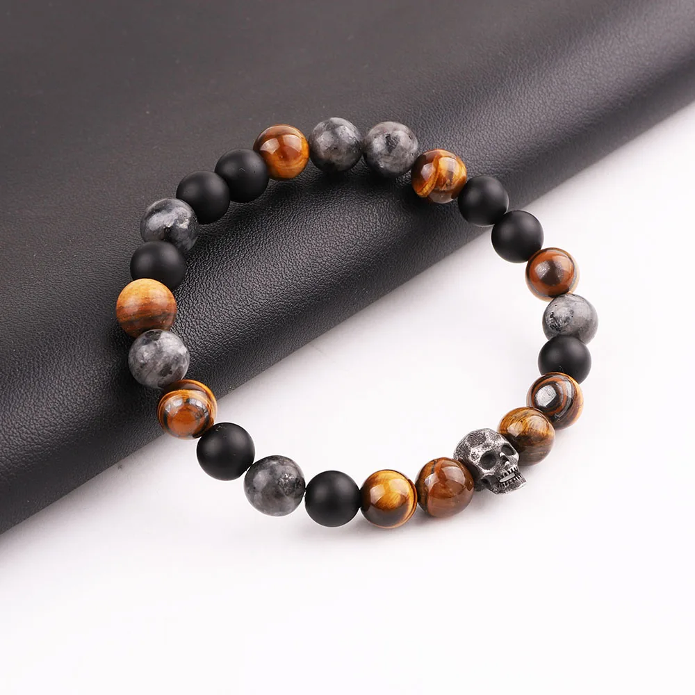 Men Bracelet Set New Design Stainless Steel Vintage Skull Charm Lion Natural Stone Tiger Eye Beads Bacelet Men - Image 4