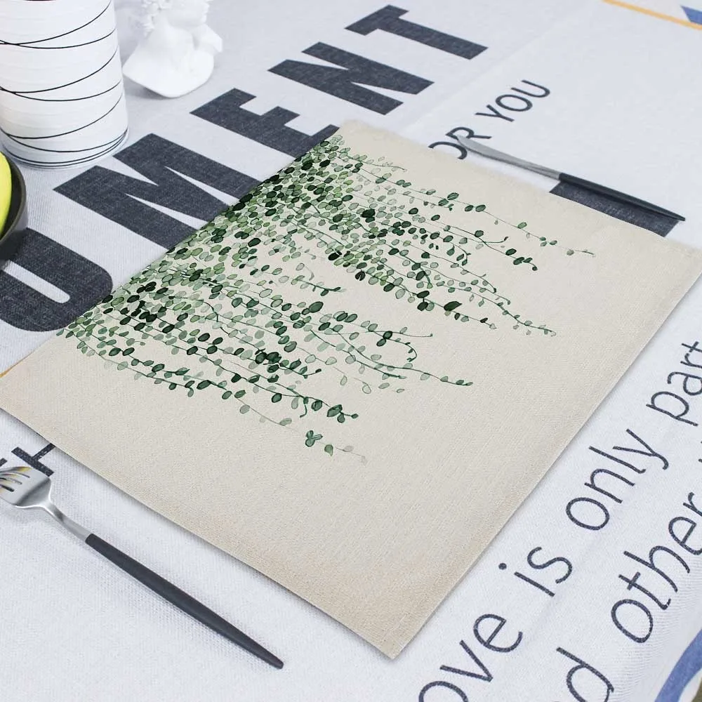 Зеленые салфетки с изображением листьев 42X32 прямоугольное льняное чайное полотенце s Матирующая салфетка для столовых тарелок салфетка полотенце свадебные бумажные носовые платки