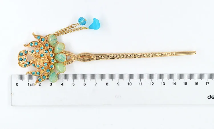 New Style Creative Alloy Imitated Jade Antique Style Hairpin Tassels Hairpin Women's Stall Hot Selling Hairpin Yiwu Headdress