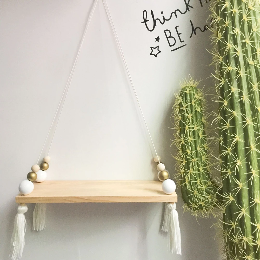 Wall Hanging Decoration Rack Wooden Board Beads Tassel Storage Shelf Holder Bedroom Wedding Backdrop Home Wall Hanging Decor