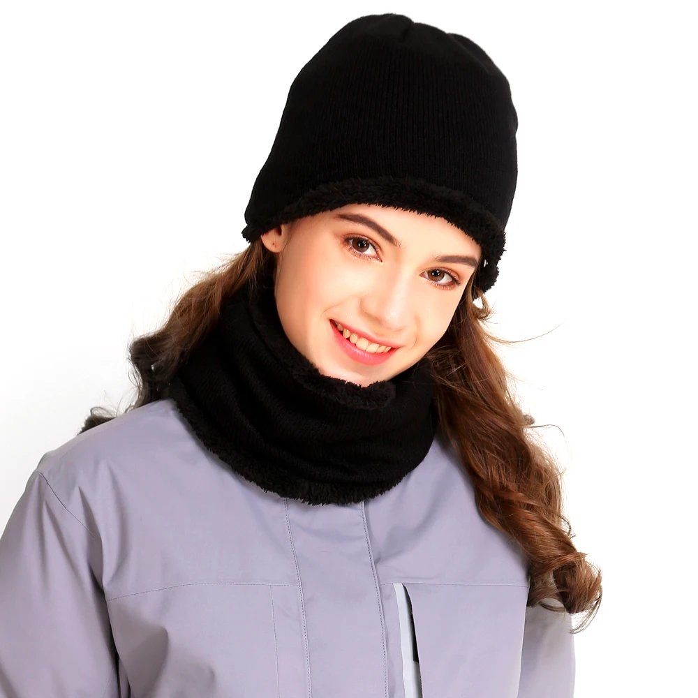 2 PCS Winter Hat Scarf Set Men Women Warm Lined Knit Cap Windproof Scarves Male and Female | Спорт и развлечения