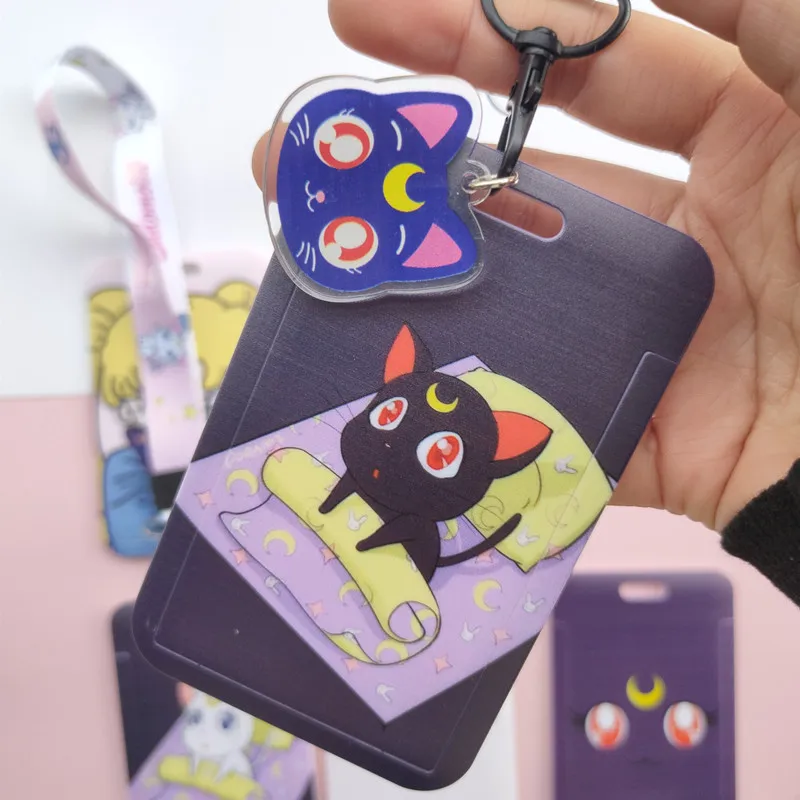 Anime Kawaii Cartoon Moon Cat Lanyard Wristband Credit Card ID Holder Bus Pass Staff Name Tag Badge Holders for Girls Anime Kawaii Cartoon Moon Cat Lanyard Wristband Credit Card ID Holder Bus Pass Staff Name Tag Badge Holders for Girls
