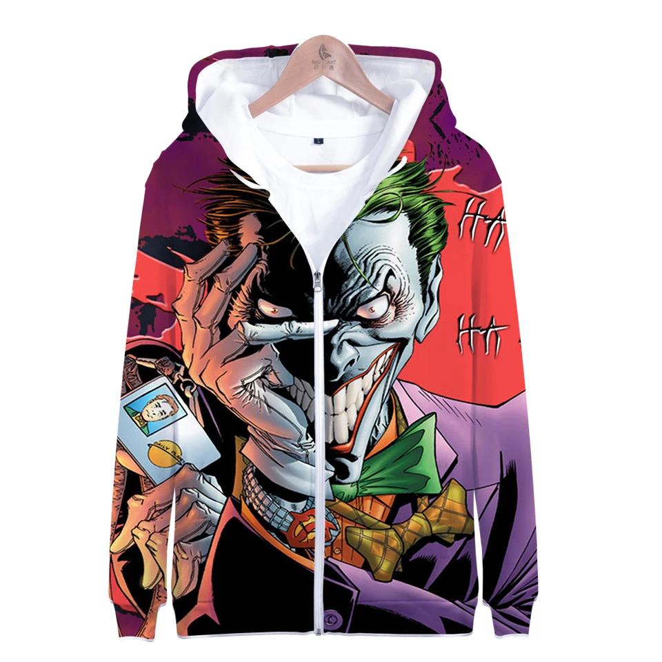 HAHA Joker толстовки на молнии для мужчин s Хэллоуин сумасшедшая улыбка толстовки с капюшоном для мужчин/женщин Suicide HAHA худи с изображением Джокера куртка на молнии пальто