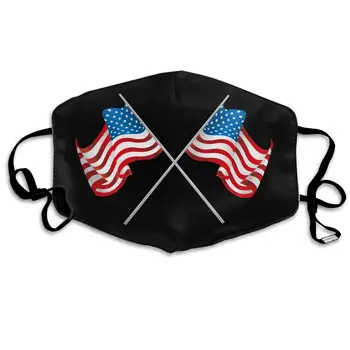 

USA Crossed Flags Washable Reusable Mask, Cotton Anti Dust Half Face Mouth Mask For Kids Teens Men Women With Adjustable Ear