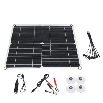 

35W Solar Panel 12V/5V 5 in1 Double USB Solar cell Monocrystalline with Car Charger for Outdoor Camping Emergency Light