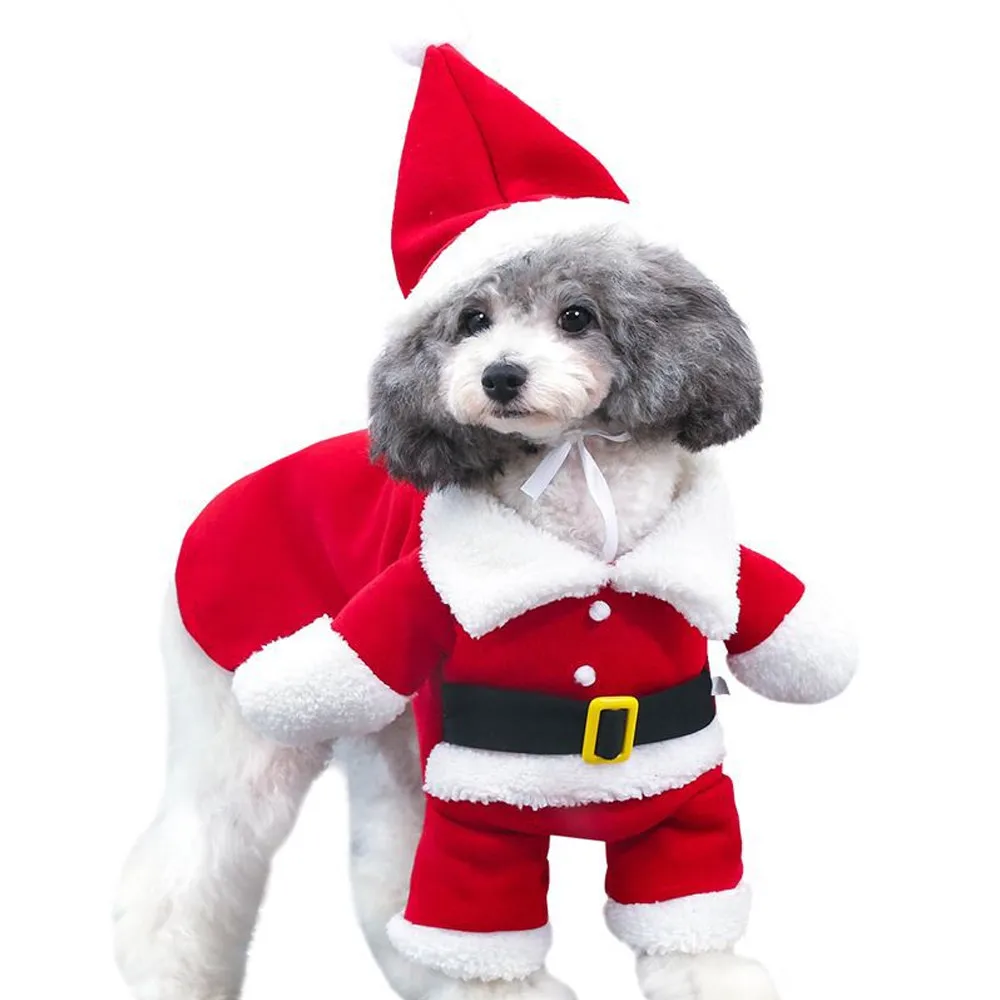 

Christmas Pet Dog Costumes with Hat Funny Santa Claus Costume for Dogs Winter Warm Coats Dog Clothes S/M/L/XL
