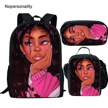 

Nopersonlity Art Black African Girls Backpack Set for Kids Cartoon Student Children School Bagpack Elementary Kids Bookbags