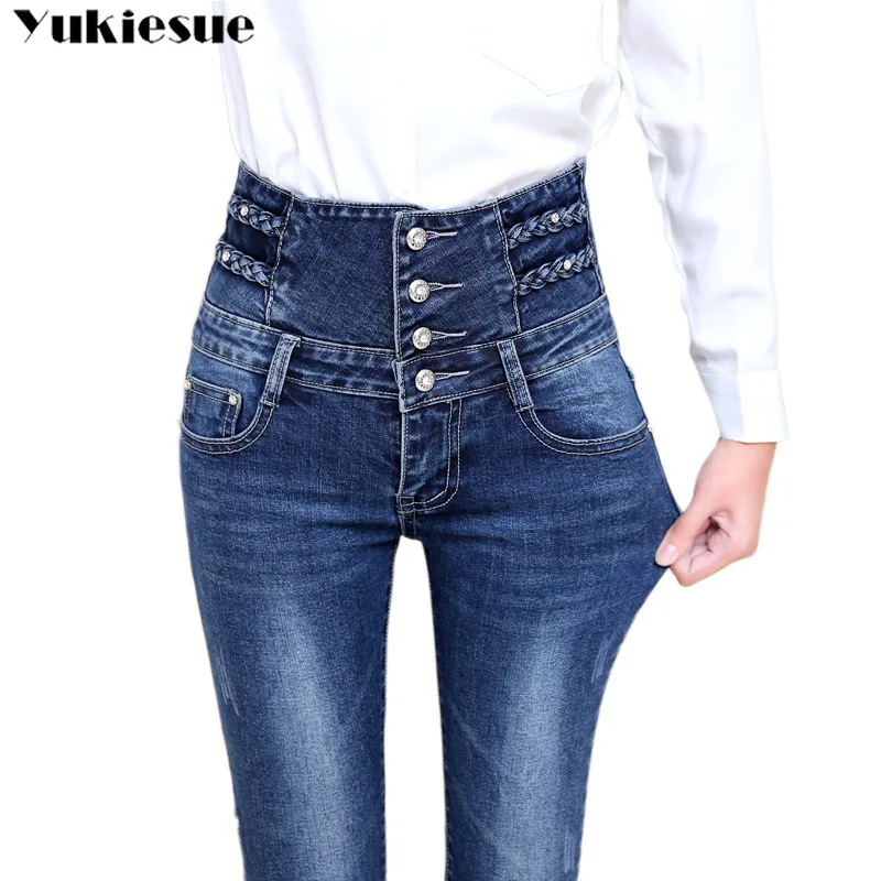 Осень высокая талия Зима теплые толстые женские джинсы женские пуговицы летают леггинсы джинсы стрейч большого размера женские джинсы