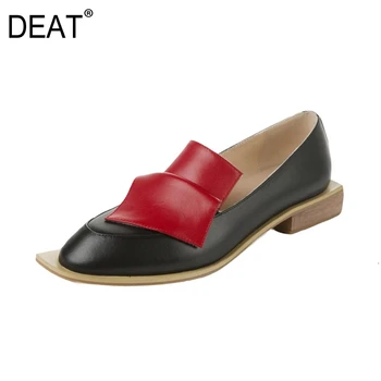 

[DEAT] 2020 Square Toe Shallow Pu Leather Hit Colors Irregular Single Flat Shoes Women New Spring Autumn Fashion Tide 10B924