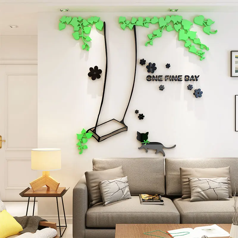 Swing Cartoon Wall Stickers Sofa Background Decorative Wall Decals Cat  Pattern Stickers For Dining Room Wall Decor Wallpaper