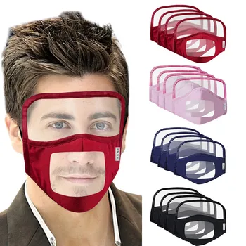 

4PCS No-disposable Polyester Face Mask Fashion Adult Visible Transparent Print Mouth Cover Mouth Mask With Design Mascarilla