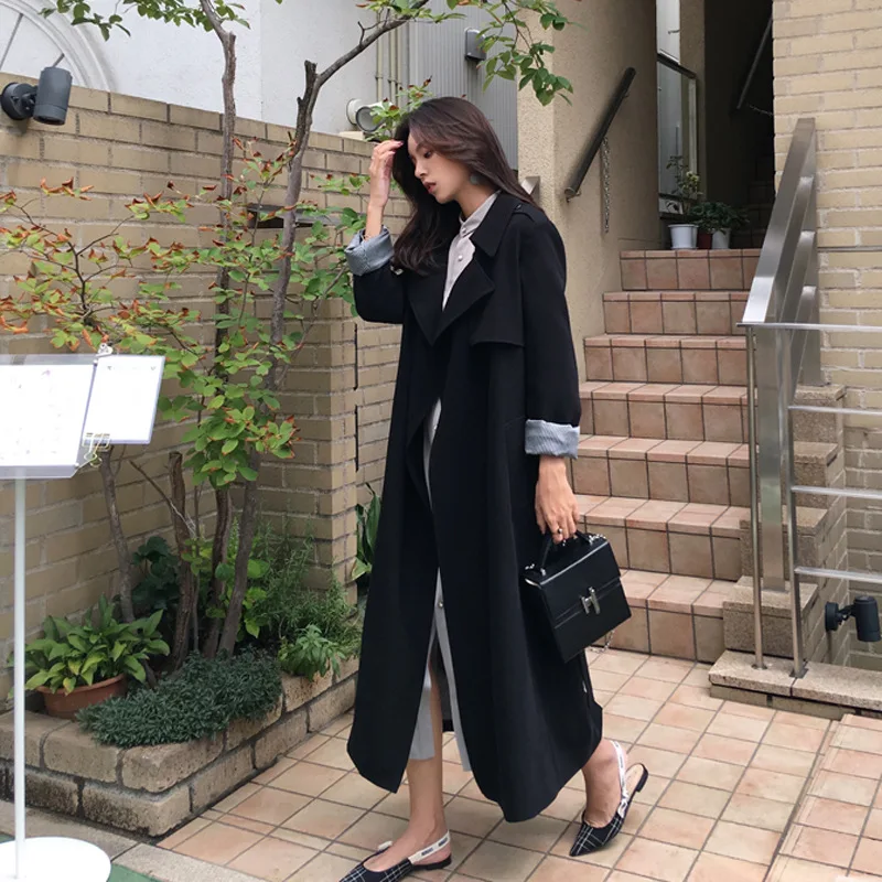 

New arrival autumn Khaki Black Coat women double breasted long outerwear for lady high quality Long overcoat women outwear 8211