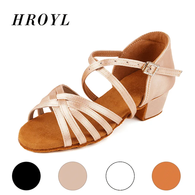 

HROYL New 2020 latin dance shoes for women/children's silk satin salsa ballroom dance shoes children tango shoes soft fashion