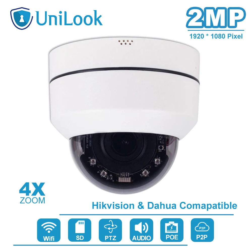  2MP Mini Wifi PTZ Dome Camera Outdoor 4X Optical Zoom Built-in SD Card Slot Two Way Audio Home Secu