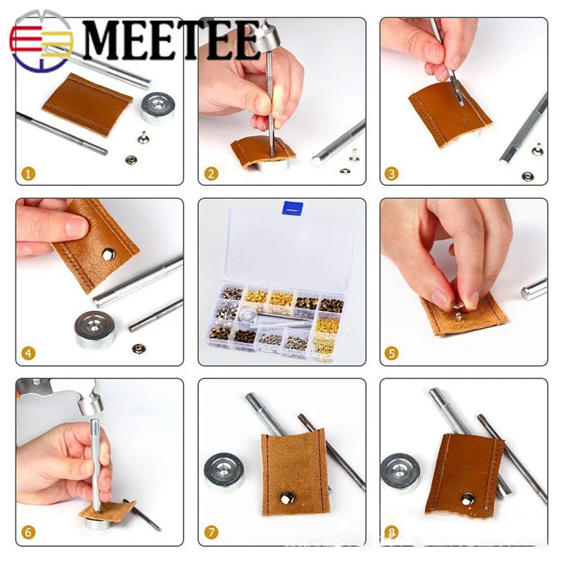 Meetee 6/8 мм 180 комплекты кнопки Двусторонняя заклепки+ установочные инструменты для Сумки из натуральной кожи куртка с поясом украшения DIY кожаный аксессуар