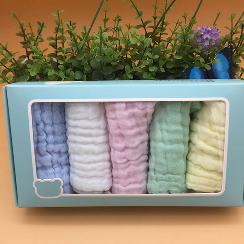  5Pcs/set Cotton Solid color Square Children Small Towel Handkerchief Sweat Towel Baby Shower Towel 