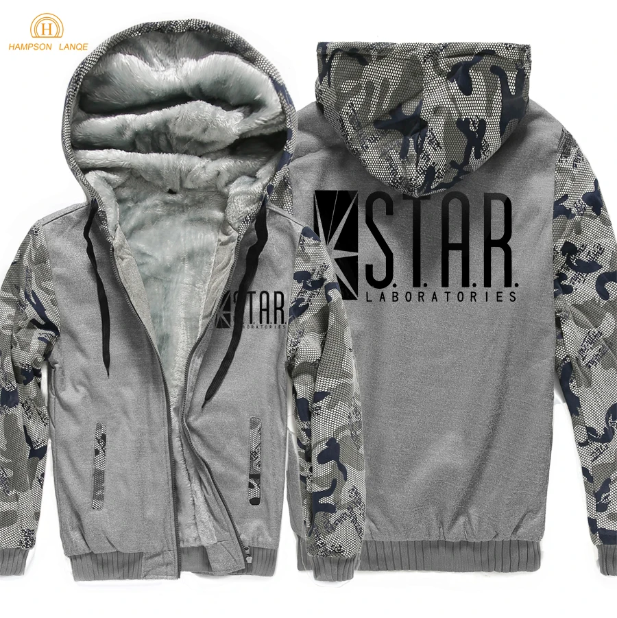 dark gray 1 Супермен флэш-звезда S.T.A.R. Labs модные толстовки на молнии для мужчин Горячая зима теплые плотные толстовки размера плюс мужская куртка - Цвет: dark gray 1