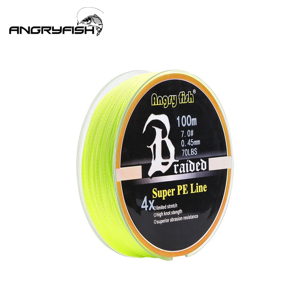 Angryfish Wear resistant 100m 4 Strands Braided Fishing Line 11 Colors Super PE Line Strong Strength Fish