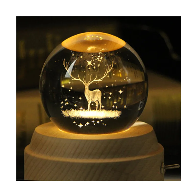 Christmas 3D Rotating Music LED lamp light Crystal Wooden Children's night lampara Multicolor Lighting For Kid Gift Decor | Лампы и