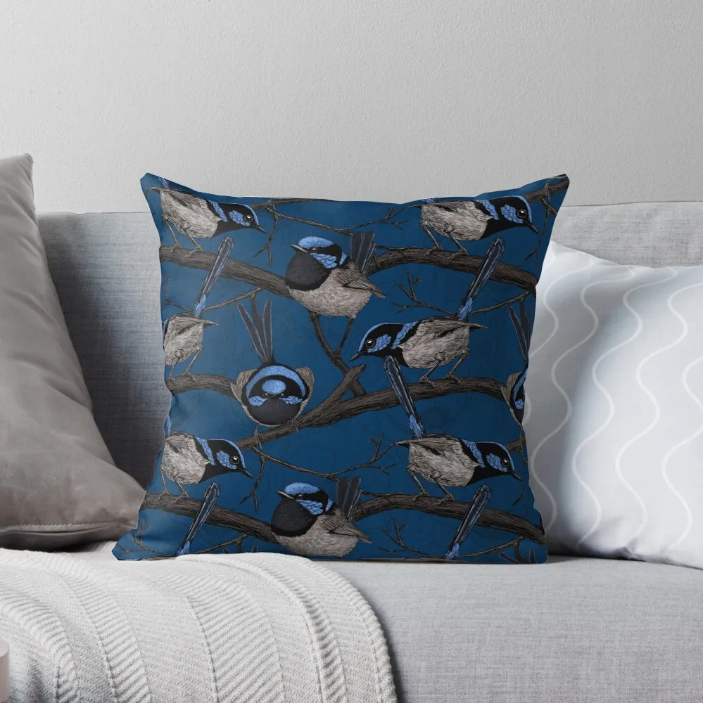 Night fairy wrens Throw Pillow Cushion Cover Polyester throw pillows case on sofa home living room car seat decor 45x45cm | Дом и сад