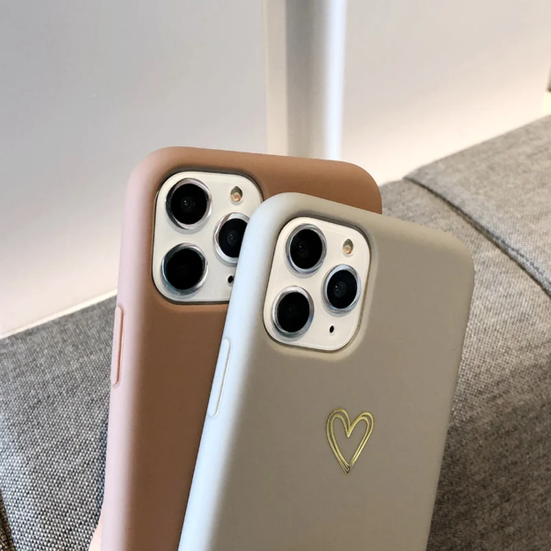 Lovebay Золотое любовное Сердце чехол для iPhone 11 Pro 6 6S 7 8 Plus X XR XS Max простой сплошной цвет мягкий чехол для телефона TPU задняя крышка Capa