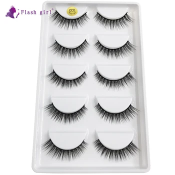 

Flash Girl 5 Pairs Mink Eyelashes 3D Mink Fake Eyelashes Natrual Makeup Lashes Wholesale Soft High Grade False Eyelashes 033