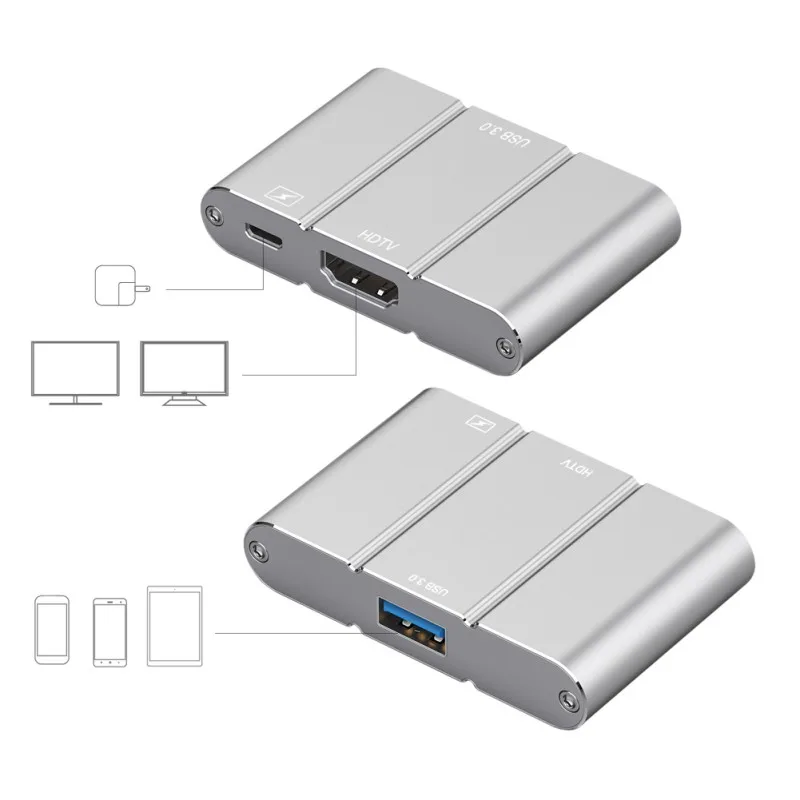Алюминиевый сплав Материал usb тип-c к HDMI адаптер конвертер совместимый для MacBook серебро 1080P видео разрешение