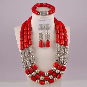 

24'' long red coral jewelry set for men and women african beads jewelry set