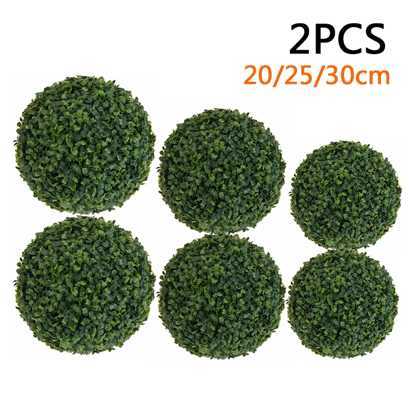 2 Artificial Green Topiary Balls Buxus Leaf Garden Hanging Grass Wedding Outdoor Party Decorative Accessory