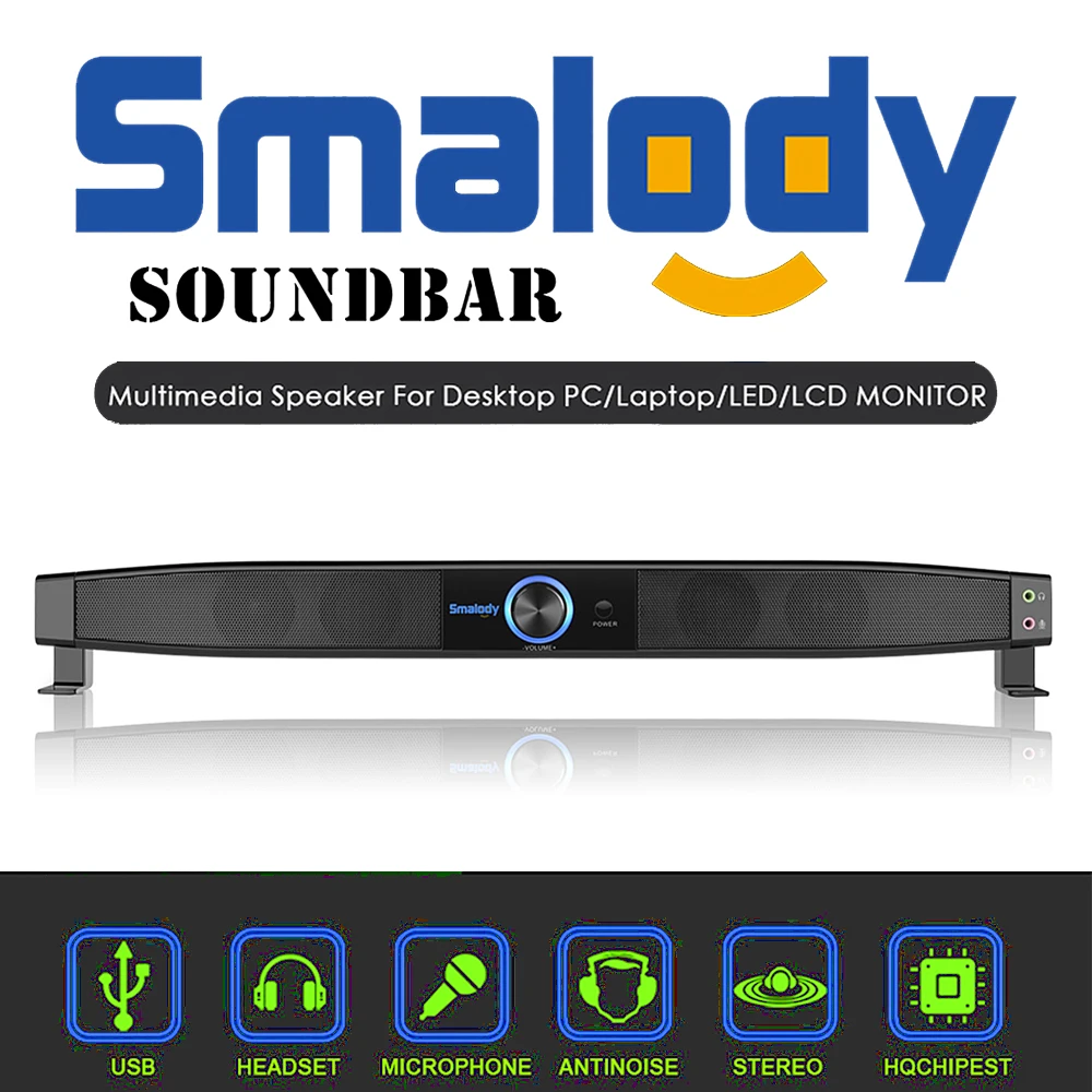 Smalody Soundbar USB Powered Speakers Home Theater 5W Stereo Subwoofer
