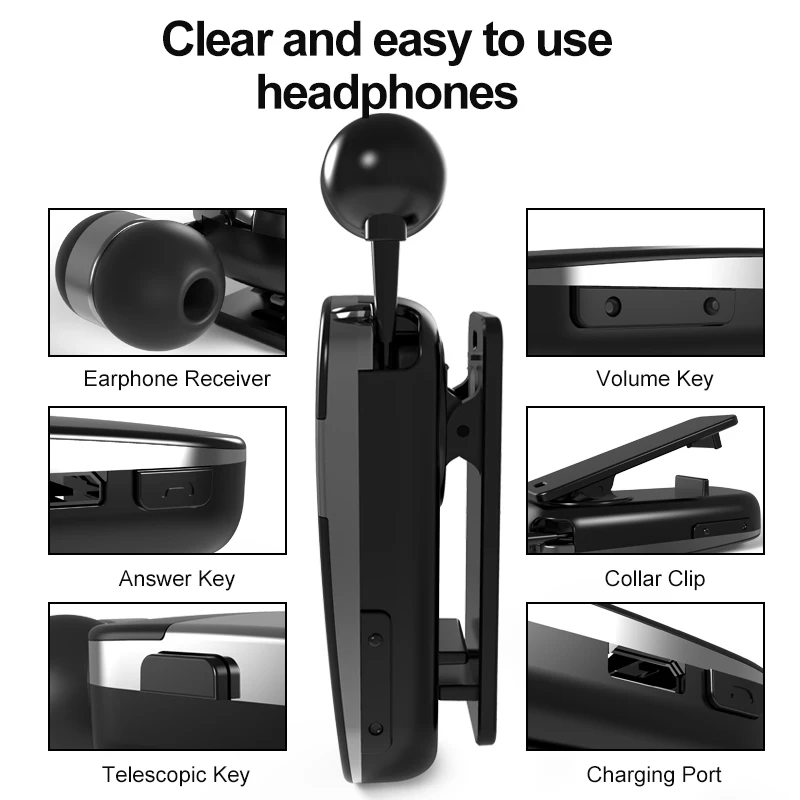 K53 Mini Wireless Fone de ouvido Bluetooth Headset Call Remind Vibration Clip Business Auriculares Earphone Handsfree Headphone 5
