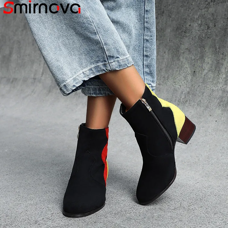 

Smirnova Big size 34-43 New mixed color ankle boots for women zipper round toe autumn winter shoes women boots