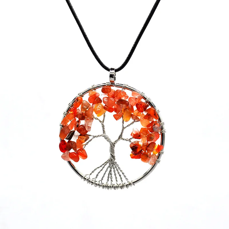 Natural Crystal Big Pendants Reiki Chakra Handmade Wire Wrapped Tree of Life Quartz Pendant for Necklace Healing Yoga jewelry - Окраска металла: 21Send Leather Chain