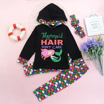 

Newborn Baby Girl Clothes Winter Long Sleeve Mermaid Cotton Hooded Sweatshirt Tops Pants Suit Toddler Girls Winter Clothing Sets