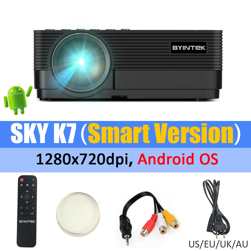 BYINTEK K7 Android Smart Wifi светодиодный мини портативный видео HD проектор для Iphone Ipad смартфон планшет игра 1080P домашний кинотеатр - Цвет: K7(Smart Version)