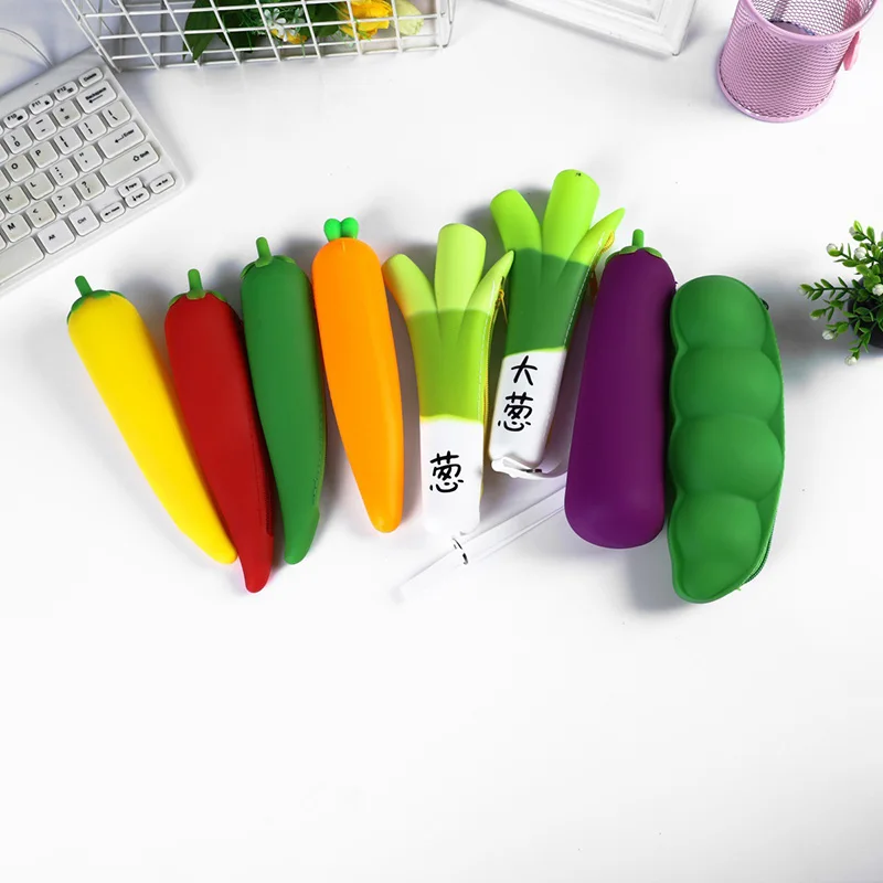 Novelty Fruit Vegetables Silicone Pencil Case Multi functional