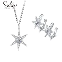 Sodrov Настоящее серебро 925 пробы ювелирный набор звезда ослепительный фианит Свадебные Ювелирные наборы стерлингового серебра ювелирные изделия