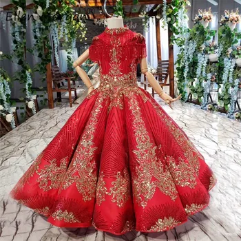 

Luxury Red Little Kids Pageant Dresses Glitter 2019 High Neck Backless Cap Sleev Applique Sequins Flower Girls Ball Gowns