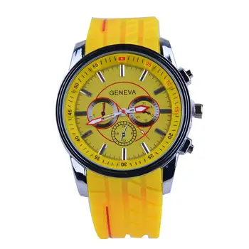 

LinTimes Sports Women Men Watches 3-eye Yellow Quartz Silicon Wrist Watches