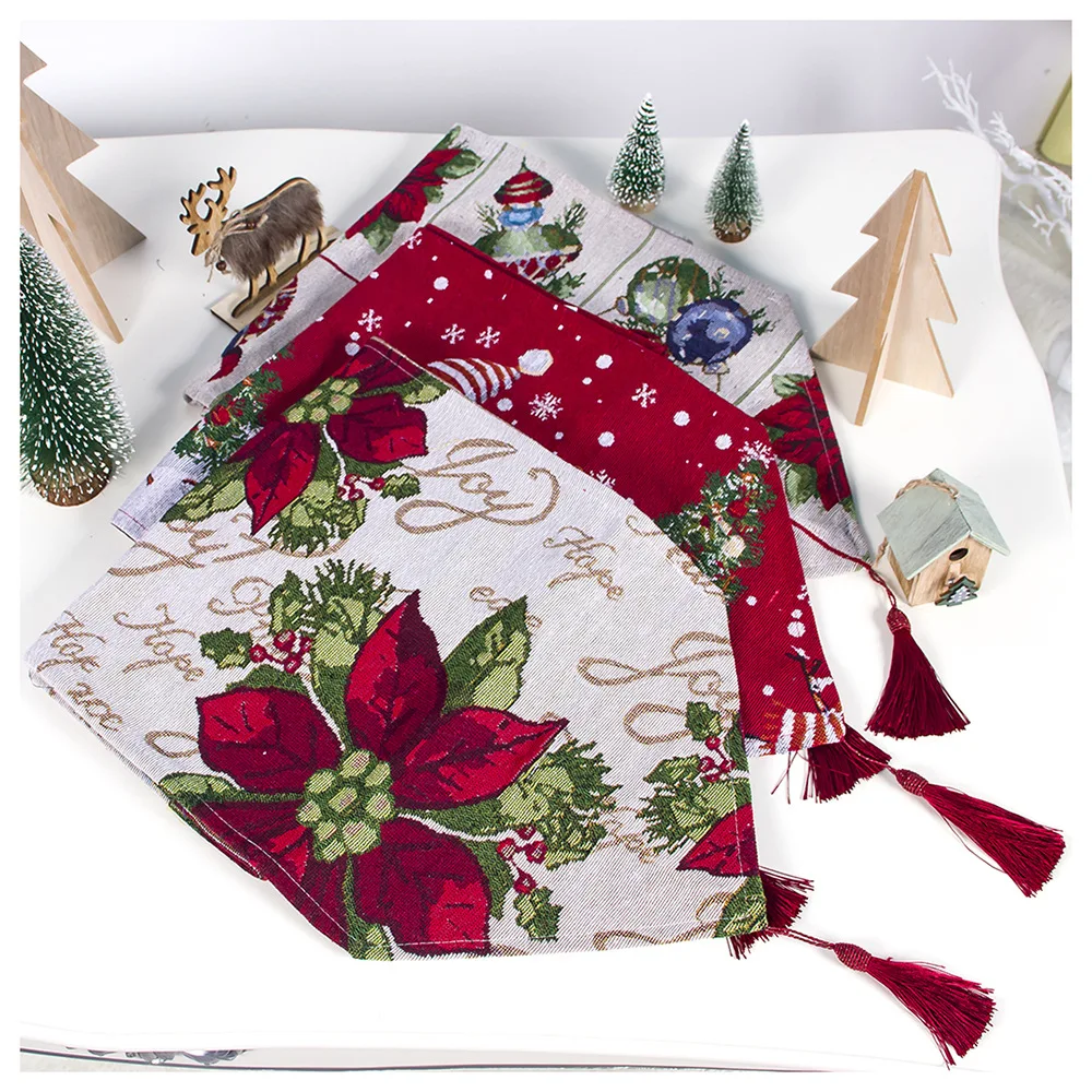 Christmas Table Decorations for Home Cotton Printing Table Runners Christmas Tree Snowman Decor 202
