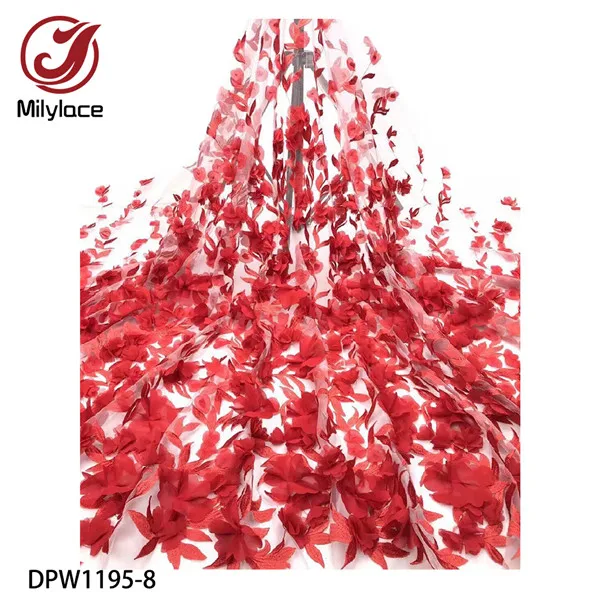 African 3D Flower Applique Lace Fabric Wedding Material 5 Yards Nigerian French Delicate Embroidered Tulle Mesh Lace DPW1195 - Цвет: DPW1195-8