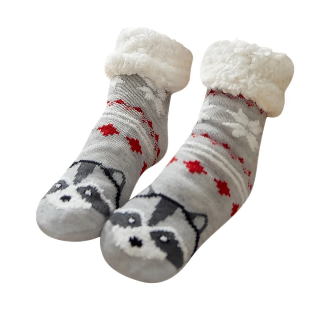 Рождественские женские хлопковые носки с принтом; толстые нескользящие носки-тапочки; носки для ковров; пушистые носки для девочек; бархатные теплые рождественские носки; Gif