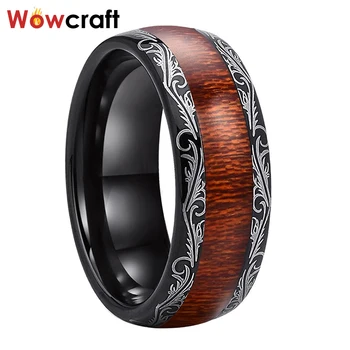 

8mm Floral Design Tungsten Engagement Ring Wedding Bands Black Polished Comfort Fit