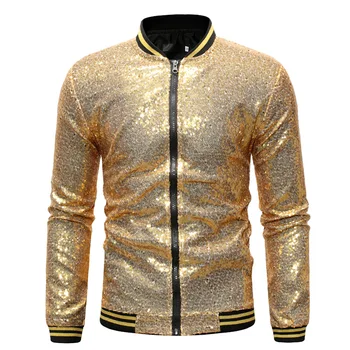 

2020 men loose sequined zipper cardigan jacket baseball fashion shiny jacket