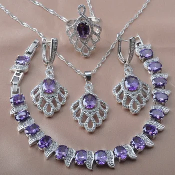 

Silver Plated Jewelry Sets For Women Wedding Jewelry Natural Crystal Earrings Rings Bracelet Engagement Gifts YZ0627